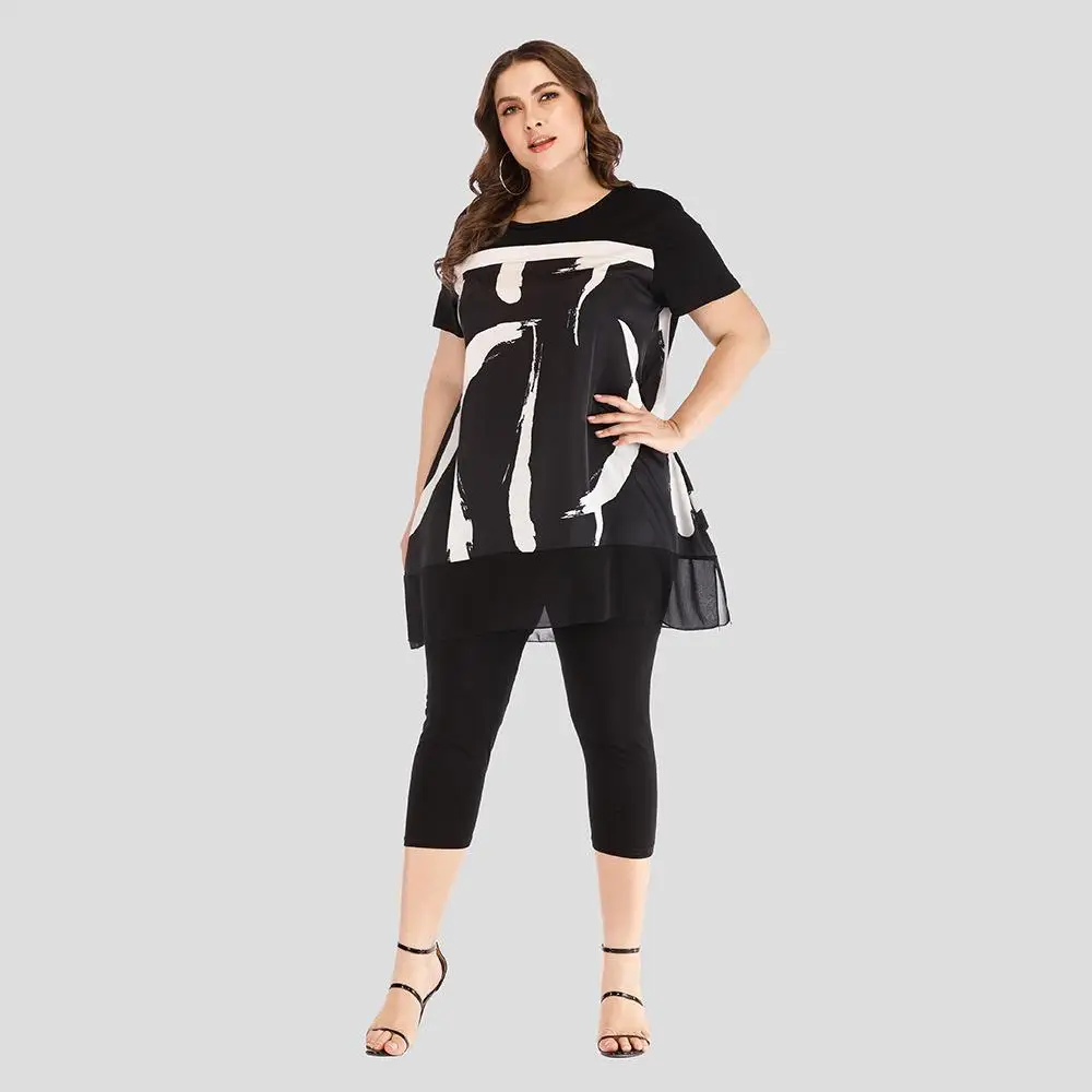 4XL 5XL летний женский комплект из двух предметов большого размера 2020 повседневные