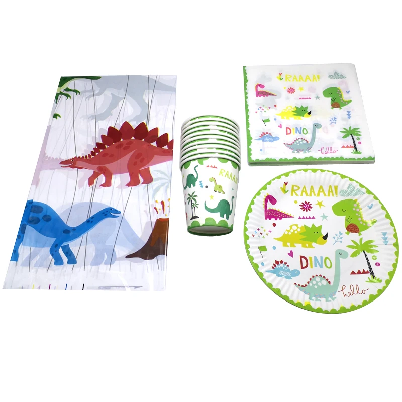 

61pcs/lot Dinosaur Theme Birthday Party Table cover Plates Dishes Baby Shower Maps Cups Napkins Decora Boys Favors Tableware Set
