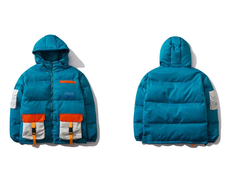 GONTHWID Ribbon Pockets Color Block Patchwork Hooded Puffer Parka Jackets Streetwear Hip Hop Cotton Padded Parkas Coat Outwear