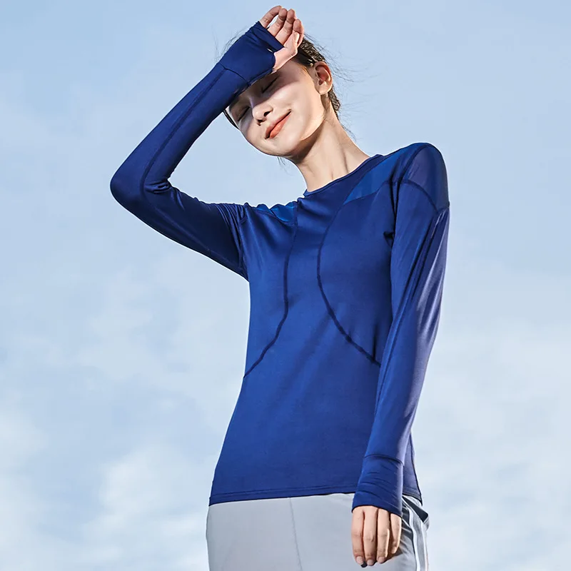 

Spring New Style Sports Yoga Clothes Long-sleeved Upper Garment Gauze Joint Quick-Dry Fitness Running Training Slimming T-shirt