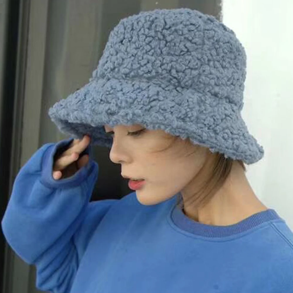 Зимняя шапка-ведро из искусственного меха для женщин и девушек, модная однотонная утолщенная мягкая теплая шапка для рыбалки, плюшевая пушистая