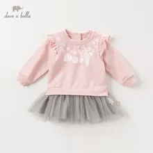 DBZ11396 dave bella/осеннее милое платье принцессы с цветочным принтом и рюшами для маленьких девочек детское модное праздничное платье детская одежда в стиле «лолита»