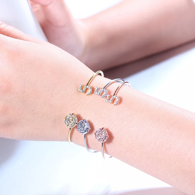 

UILZ Rose Gold Color Adjustable Cuff Open Micro Inlay CZ Bracelet Bangles for Women Fashion Jewelry Accessories Gifts UBL028