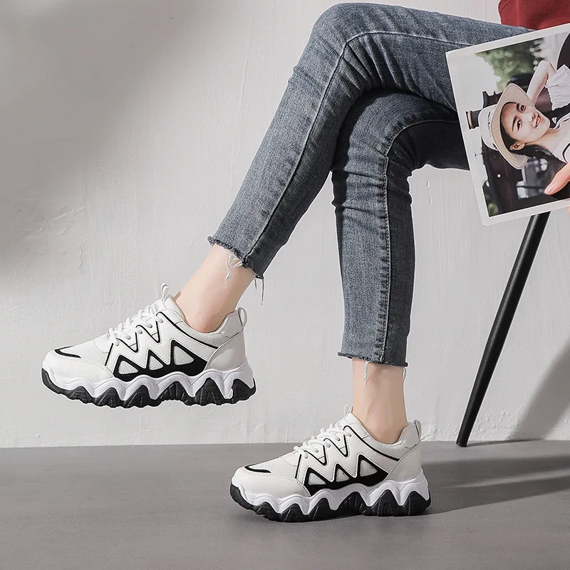 

Women Chunky Women's Sneakers Platform Shoes Lace Up Breathable Vulcanize Shoes Women Female Trainers Dad Shoes