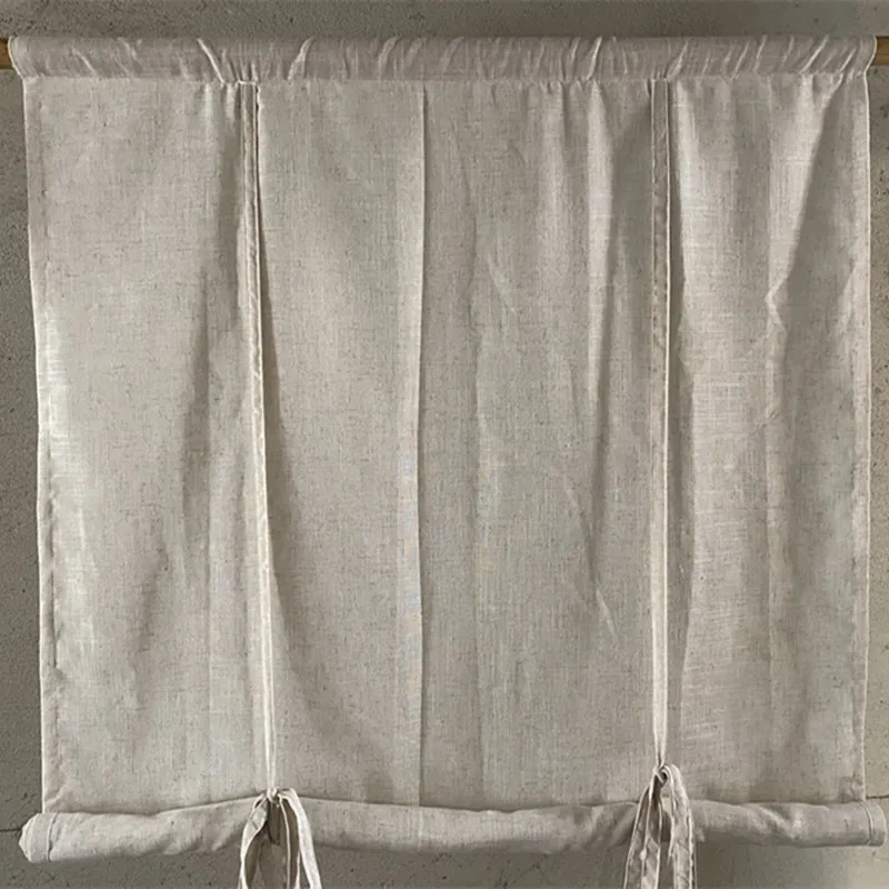 

Pastoral Cotton Linen Rolling Curtains Solid Grey Vintage Lifting Roman Curtains Finished Cafe Rolling Cortinas Window Decos