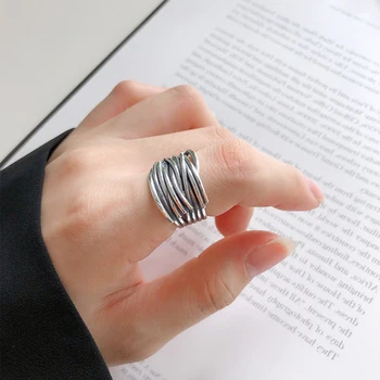 

Punk Vintage 925 Sterling Silver Multilayer Chains Rings For Women Men Gothic Antique Rings Boho Jewelry Anillos