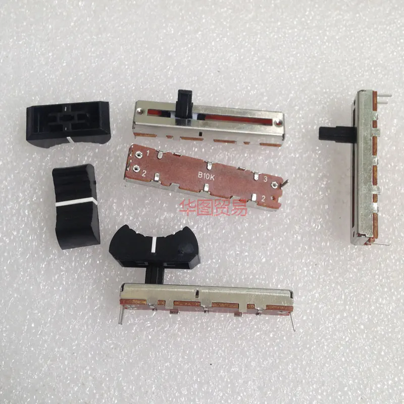 1pcs SC-302N long 45MM balanced smooth slide potentiometer B10K Handle length 10MM 30mm trip 3 feet +10pcs fader cap
