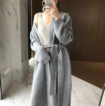 

2019 New Fashion Longer Sleep-Clothes Women V-Neck Long Sleeve Jackets Cashmere Knitted Cardigans Female Sweaters