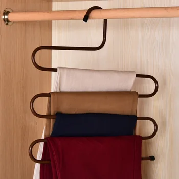 

Stainless steel trouser rack S-shaped multi-layer wardrobe hanger trouser clip clothing storage magic hanger