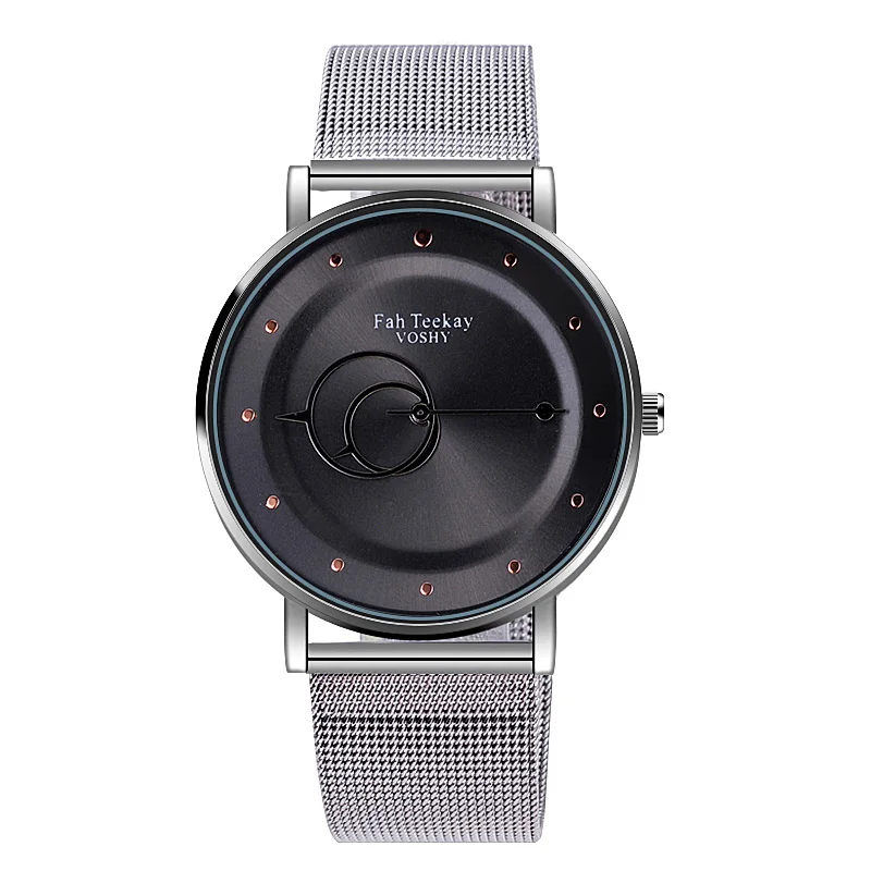Silver Black WJ-8070 стиль круглые руки модные мужские часы сетка ремень Красочные Необычные особенности Бизнес Мужские наручные часы masculino - Цвет: Silver Black