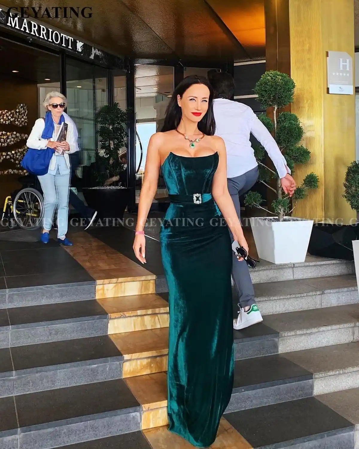 green velvet evening dress