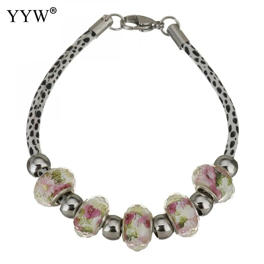 Сексуальный белый леопардовый принт с цепью с белыми Цветочные бусины-кристаллы женские браслеты и браслеты Шарм ювелирные изделия оптом
