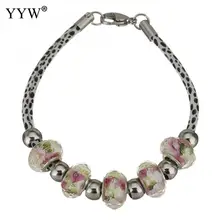 Сексуальный белый леопардовый принт с цепью с белыми Цветочные бусины-кристаллы женские браслеты и браслеты Шарм ювелирные изделия оптом