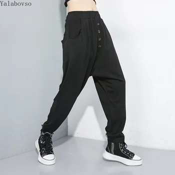 

2019 New Harem pants trousers wome plus size Elastic Waist Full Length Cotton trousers women A71Z40 black pants