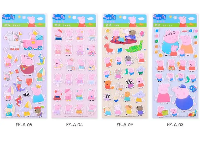 PP A 5 6 7 8 Горячая Свинка Пеппа наклейка s Фигурка игрушка Peppa Groge семья папа мама 3D Водонепроницаемая наклейка игрушка детский подарок на день рождения - Цвет: PP A 5 6 7 8
