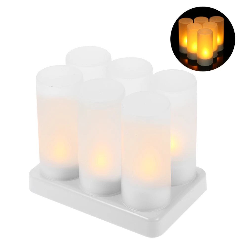6pcs EU PLUG 4/6/12 шт./компл. Перезаряжаемые светодиодный мерцающий беспламенные Свечи Чай светильник свечи светильник s с матовыми чашками Зарядная база желтый светильник - Цвет: 6pcs EU PLUG