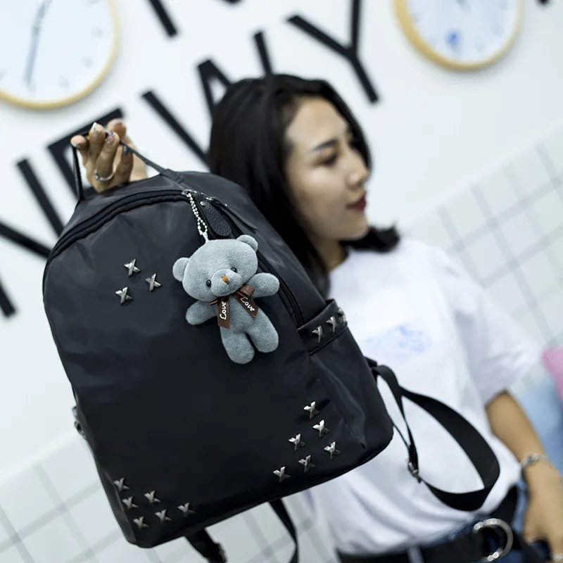 JIULIN Cat-рюкзаки, ручная сумка-набор, медведь-кукла, черная школьная сумка для девочек, новая искусственная кожа, 3 шт., H207