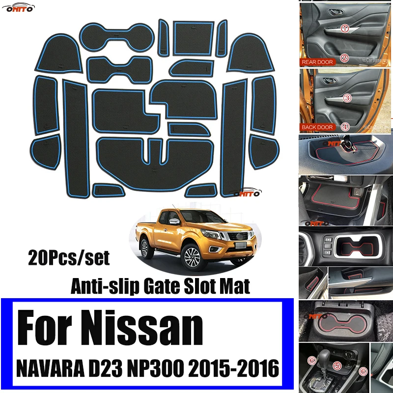 20 шт./компл. паз слот коврик для nissan NAVARA D23 NP300- нескользящей подошвы чашка Накладка двери затворный слот резиновый коврик