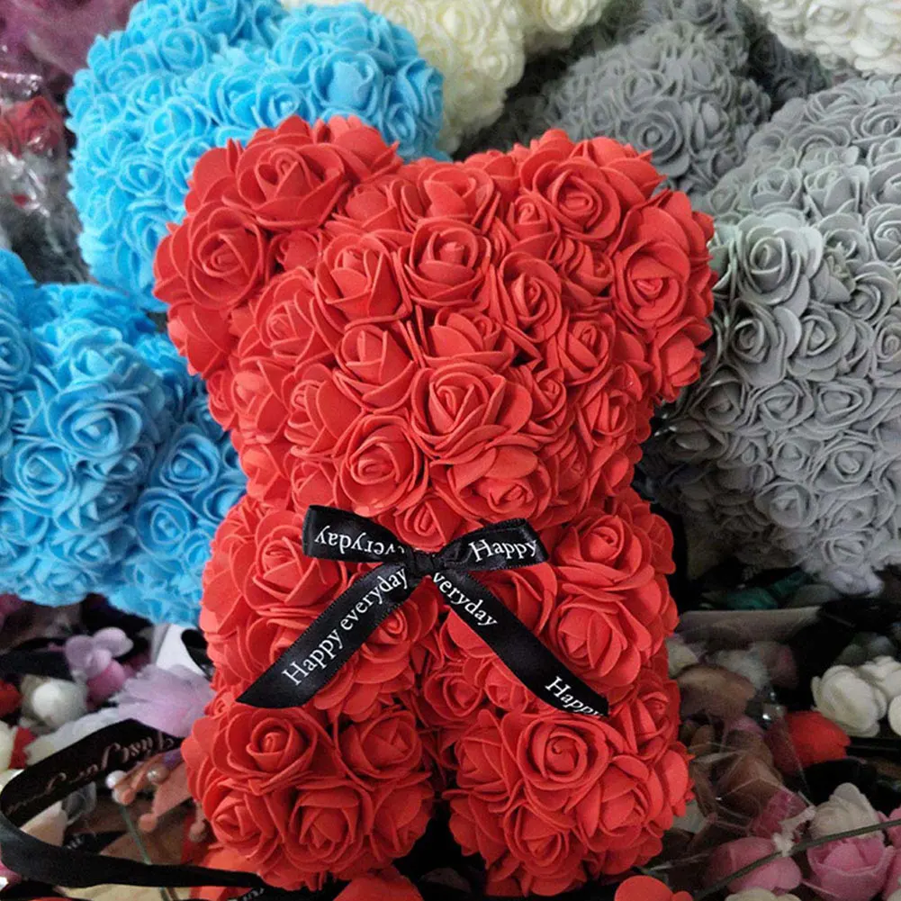 Горячая Распродажа, подарок на день Святого Валентина, 25 см, красная роза, плюшевый мишка, цветок розы, искусственное украшение, рождественские подарки для женщин, подарок на день Святого Валентина