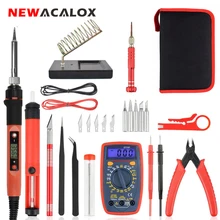 NEWACALOX 60 Вт ЕС/США Электрический цифровой дисплей паяльник Комплект Регулируемая температура ремонт сварочный инструмент Цифровой мультиметр