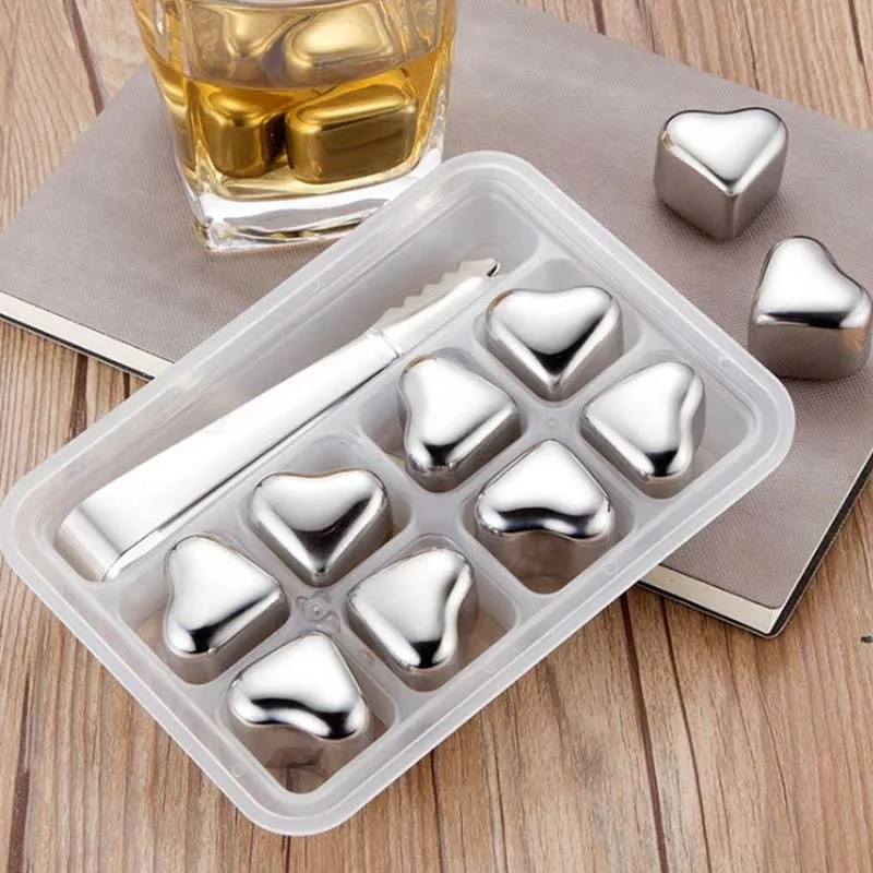 Stainless Steel Ice Cube Heart Shape Wine Cooler Home Bar Party Tool 3d Cube Ice Maker with Box