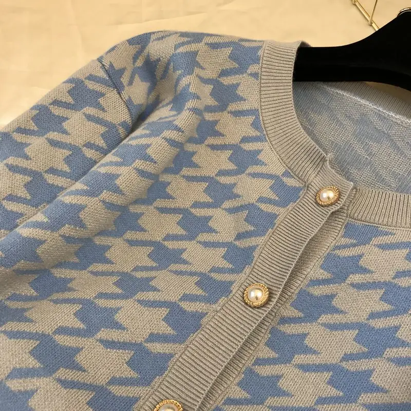 ALPHALMODA/женские кардиганы и юбки, модный вязаный комплект из 2 предметов с рисунком «гусиная лапка», свитер с длинными рукавами, мини-юбка, комплект из 2 предметов