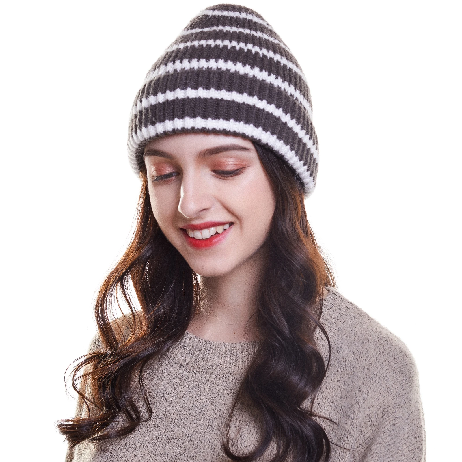 WELROG, теплая вязаная шапка Skullies, зимняя шапка, полосатая шапка, шапки, новые шапочки, Женская Повседневная Складная элегантная шапка