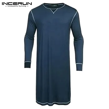 

Men Robes Sleepwear Homewear Long Sleeve O Neck Soft Solid 2020 Leisure Nightgown Cozy Men Dressing Gown Bathrobes S-5XL INCERUN