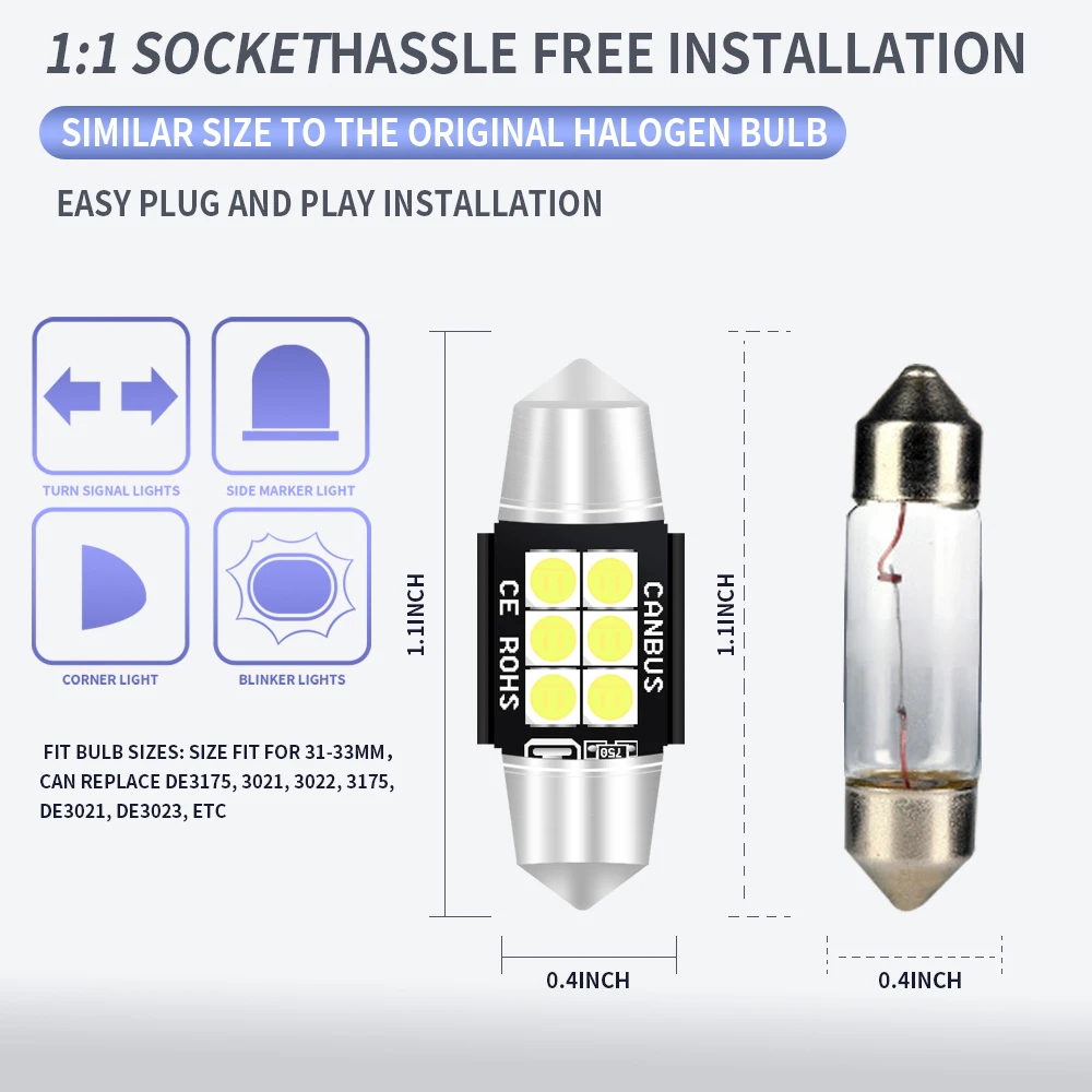 2шт 31mm-6SMD-3030 автомобильные лампочки для Чтения номерного знака Лампа высокой яркости 6000K украшение для автомобильной фары автомобильные лампочки