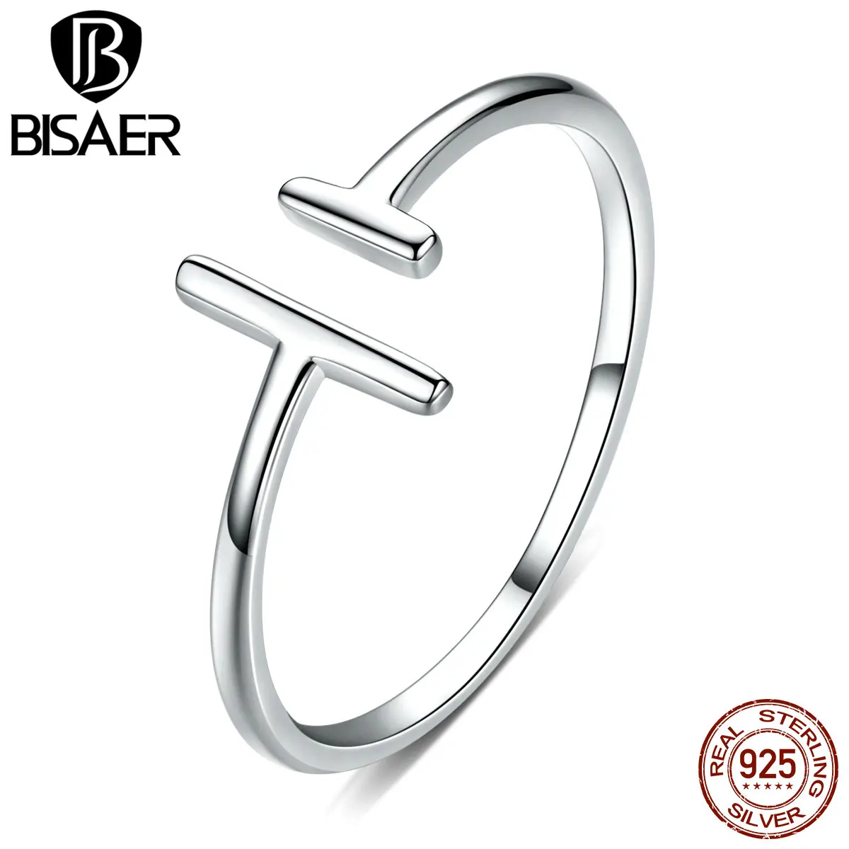 Простые Кольца Anel BISAER, 925 пробы, серебряные, геометрические, для женщин, регулируемые, открытый размер, женские кольца, хорошее ювелирное изделие ECR555