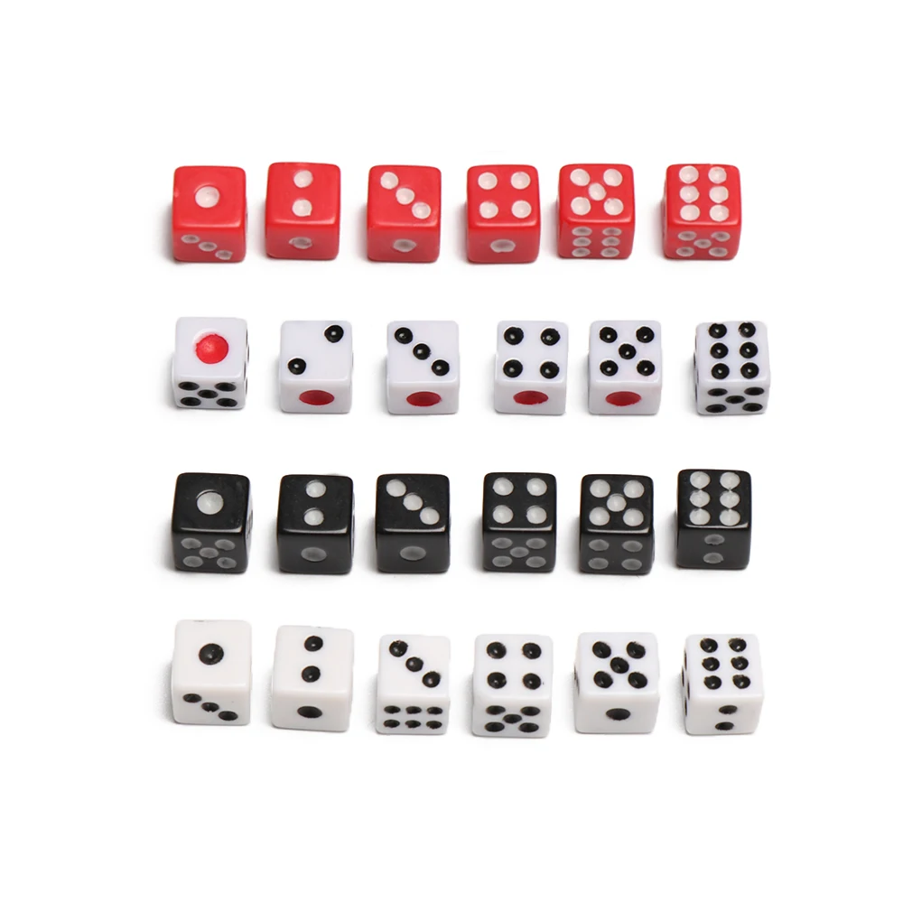 50PCS Acrylic White/Black/Red Standard Six Sided Decider Gaming Drinking Dices Birthday Parties Board Game Entertainment Tools