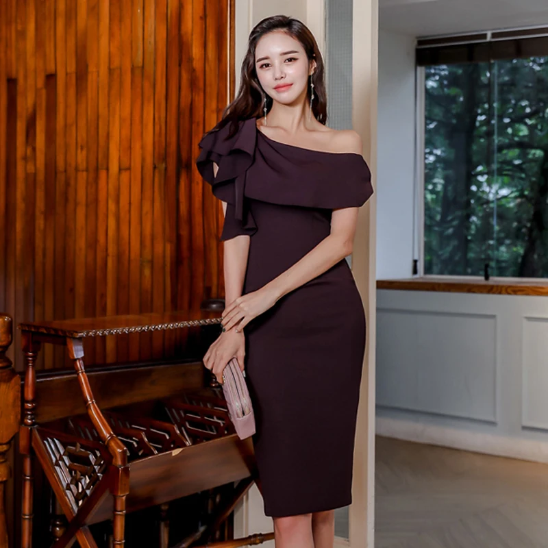 2020 Весна Лето Новое Вечернее Платье женское элегантное фиолетовое с рюшами одно