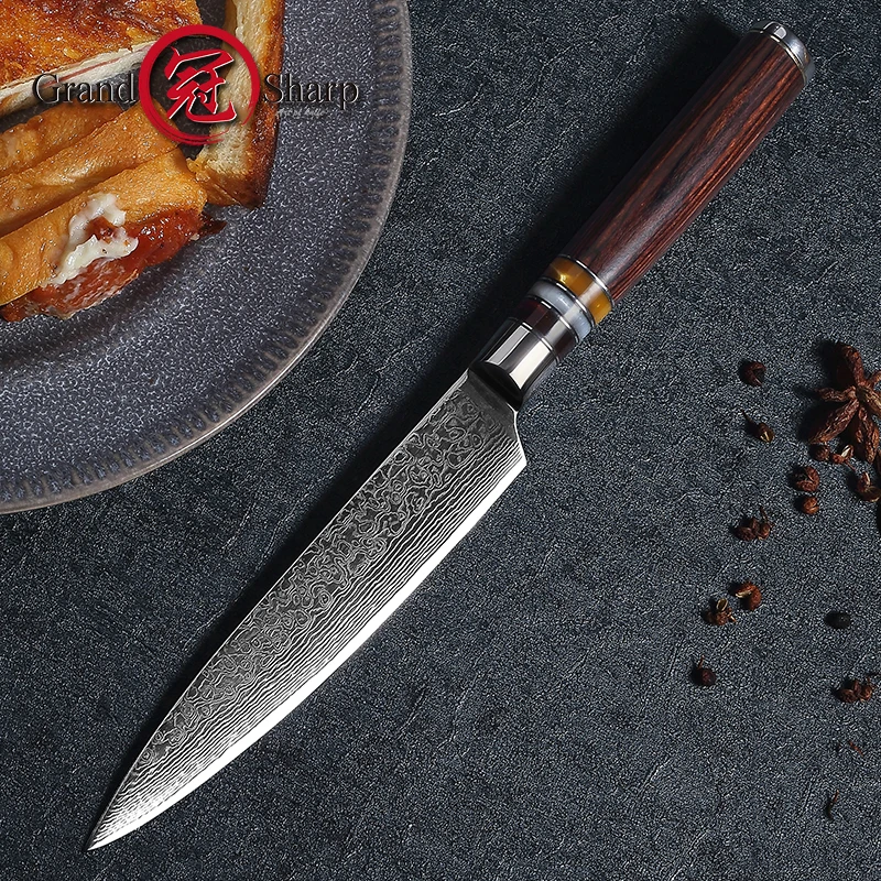 GRANDSHARP 5,3 дюймов дамасский Универсальный нож кухонный нож японские ножи VG10 Дамасская сталь инструменты для барбекю инструмент для кемпинга