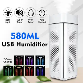 

580ML Humidifier Mini Ultrasonic Air Humidifier 7 Colors LED Night Light Essential Oil Diffuser Car Purifier Cool Mist Maker