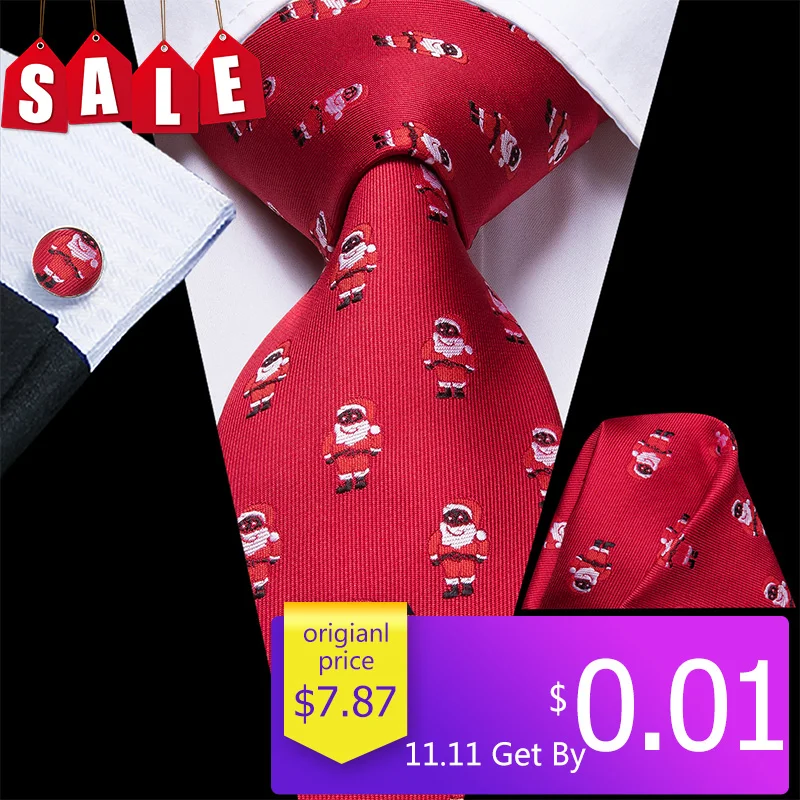 0,01, Hi-Tie, красные рождественские галстуки для мужчин, запонки, набор, шелк, подарки, Цветочные жаккардовые галстуки, вечерние галстуки, большие мужские галстуки