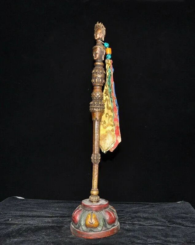 Свадебное украшение 2" тибетская бронза Tara Kwan-yin Sakyamuni Phurpa Dorje Pestle Vajra FaQi деревянная основа