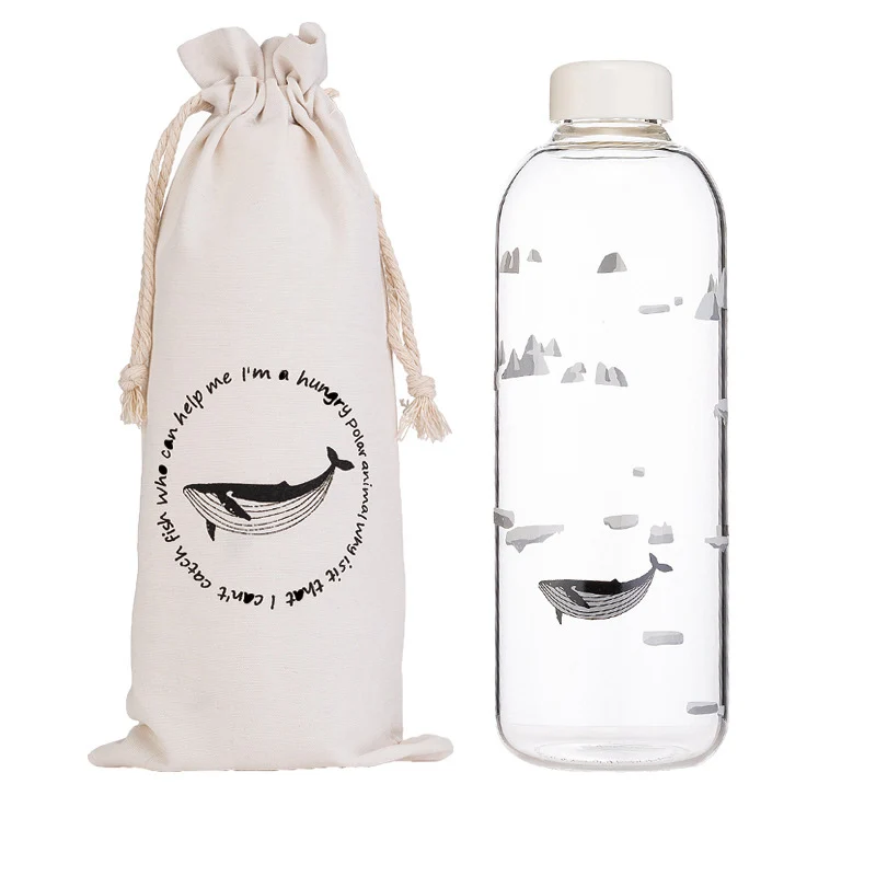JY-1000ML 1000 мл стеклянная бутылка для воды с океанским уплотнением и Китом с рукавом, портативные креативные спортивные бутылки, чайник для кемпинга, посуда для напитков - Цвет: JY-1000ML