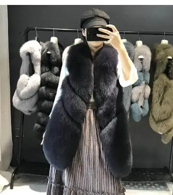 Новое поступление, Толстое Зимнее Женское пальто из лисьего меха, без рукавов, теплые пальто и куртки для женщин, Модный высококачественный жилет из натурального Лисьего меха