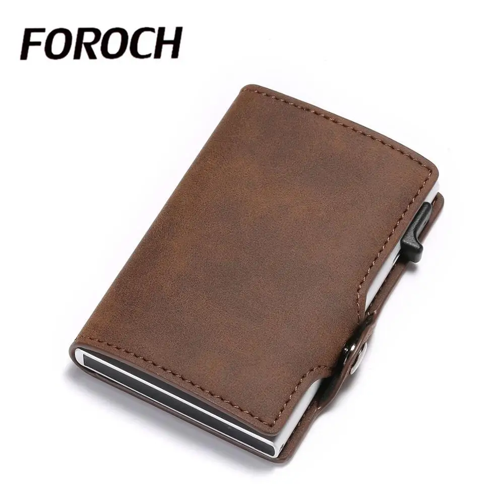 

FOROCH Card Holder PU Leather Buisness Card Wallet Men Women RFID Blocking Aluminum Smart Slim Credit Card Wallet ID Card Case