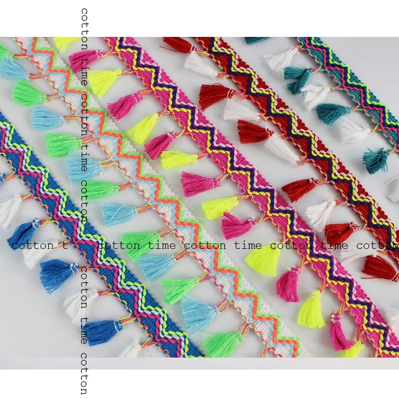 5yards Tassel Lace Fringe Trim Mixed Tassel 5.5cm drop Fringe Trimming Neon color lace tassel Sewing Accessory