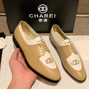 

charei French original design fashion avant-garde couple shoes official latest brand element first layer cowhide splicing canvas