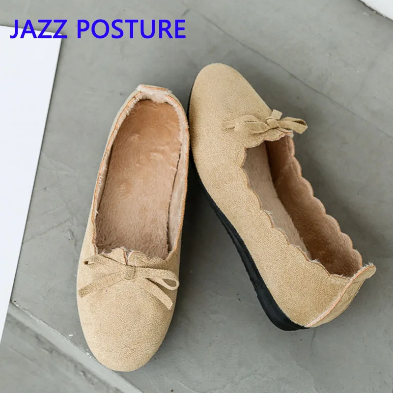 Women's shoes flat shoes bows plus velvet round shoes women's flat soles luxury black flat shoes women's shoes q193