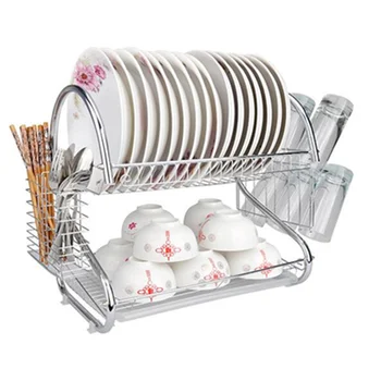 

Kitchen Shelves Double drain storage bowl rack Dripping dishes rack wholesale