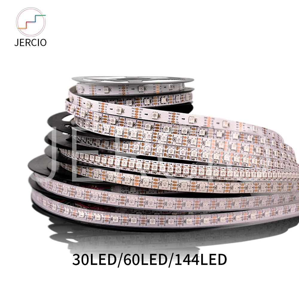 

JERCIO RGB sk6812 ws2812b Smart LED strip light 5050ic 30/60/144 pixel/leds/mCool handy individual addressable ip20/65/67 DC5v