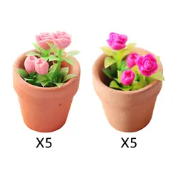 Fausses roses en pot 1:12, accessoires pour maison de poupée, cadeaux pour enfants 