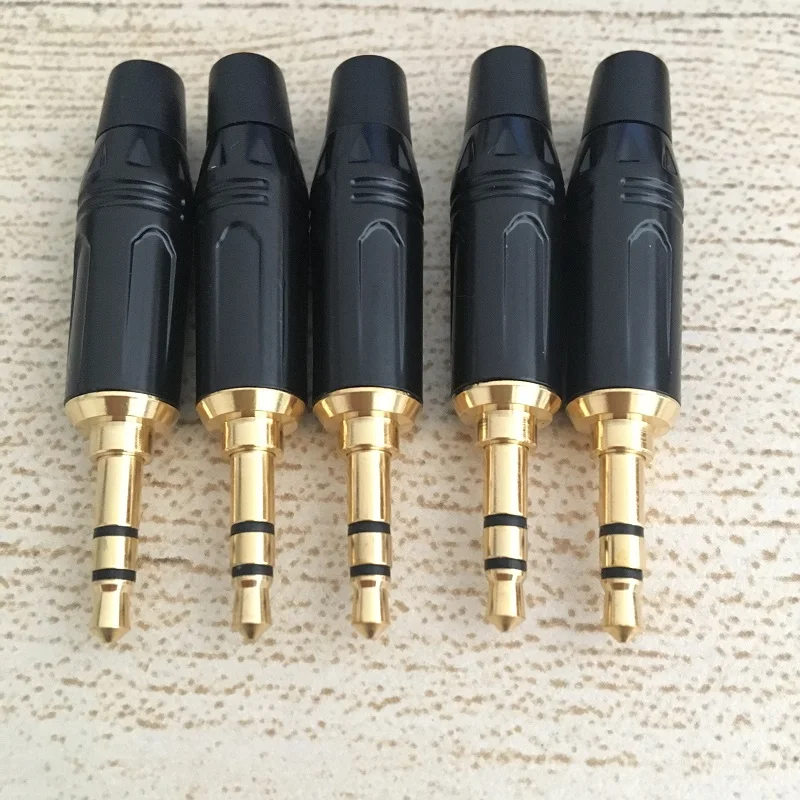 20pcs lot Black Golden Plated Audio Jack Plug Headphone Stereo 3 5mm Male Plug Connector