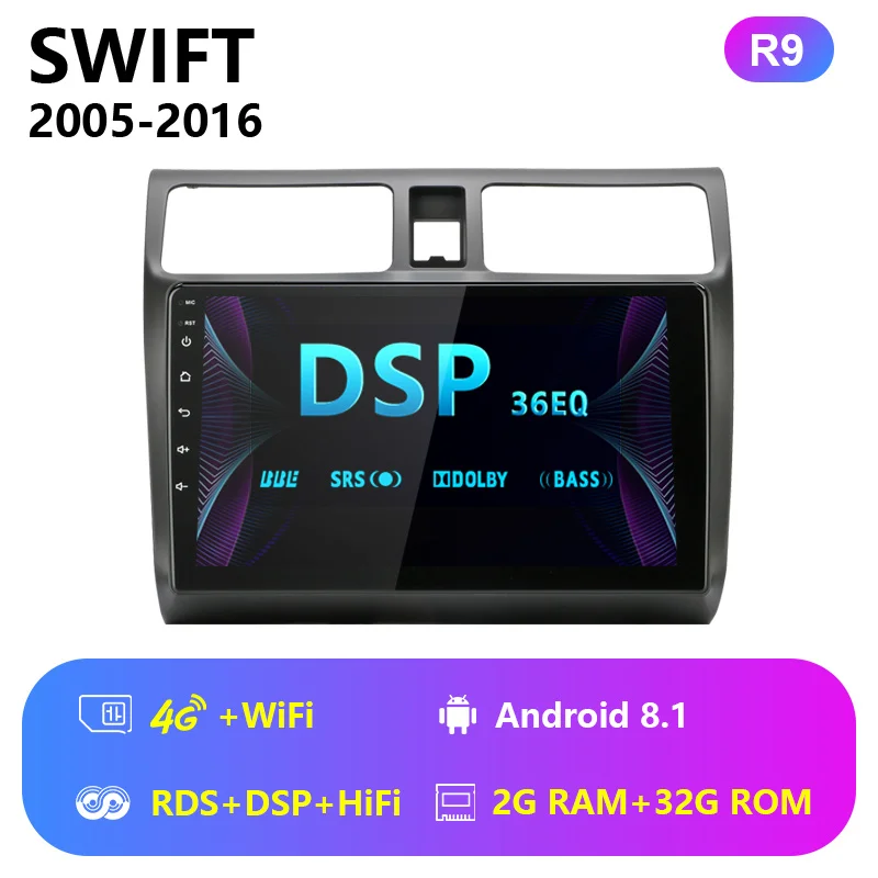 Jansite R9 1" автомобильное радио для Suzuki Swift 2005- 4G сети Wifi Android 8,1 мультимедиа сенсорного экрана видео-плееров с рамкой - Цвет: 4G Wifi with RDS DSP