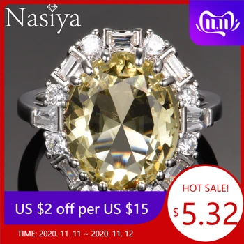 

Nasiya Created Citrine Gemstone Rings For Women Real 925 Sterling Silver Jewelry Ring Wedding Anniversary Paty Gift Wholesale