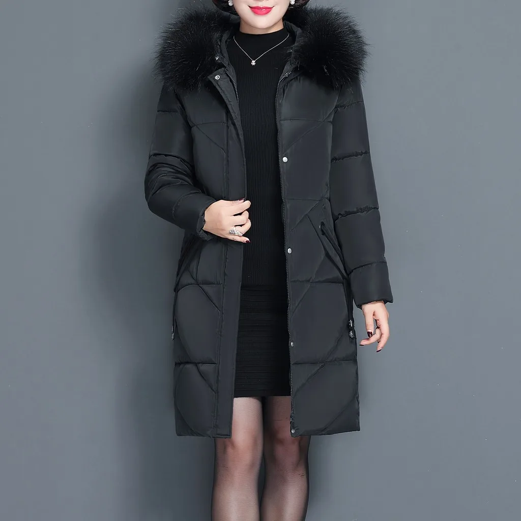 Элегантная Женская куртка, однотонная зимняя теплая толстая верхняя одежда, воротник для волос, куртка на молнии, тонкая хлопковая стеганая куртка#916 - Цвет: BK
