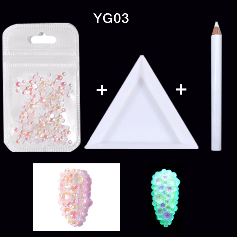 Set YG03 Микс ss6-ss20 светящийся неоновый дизайн для ногтей Стразы Светящиеся в темноте флуоресцентные хрустальные камни с точечной ручкой наборы маникюрные украшения - Цвет: Set YG03